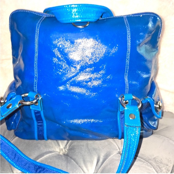 Coach Poppy Y2K large tote. Cobalt blue patent leather w/yellow interior. GUC - Picture 3 of 6
